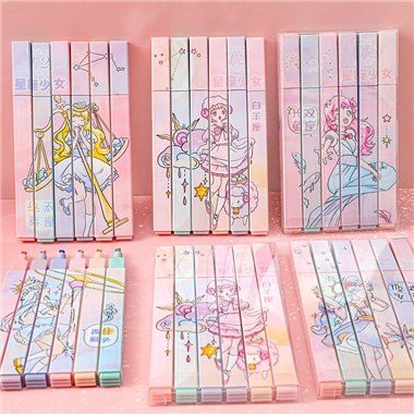 6pcs Constellation Highlighters Pastel Cute