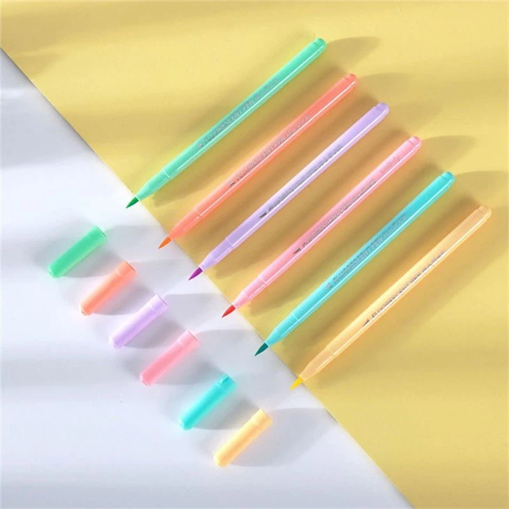 6 Colors Soft Brush Fluorescence Pen Set Art Color Highlighter
